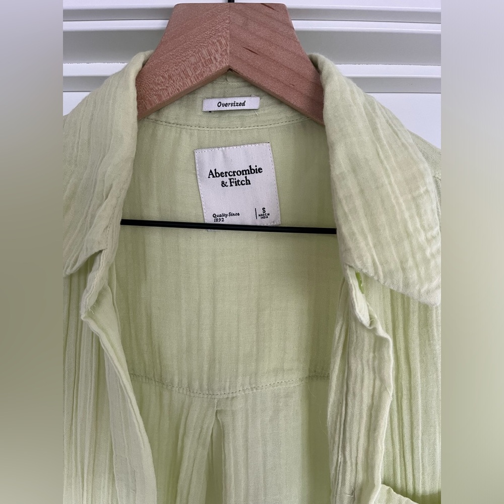 Abercrombie & Fitch Oversized Gauzy Shirt Lime Button Up SKU 651870966 - Picture 3 of 4